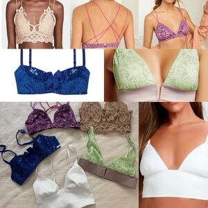 Free people Anthropologie aerie bralette strappy lace floral boho sequin bundle
